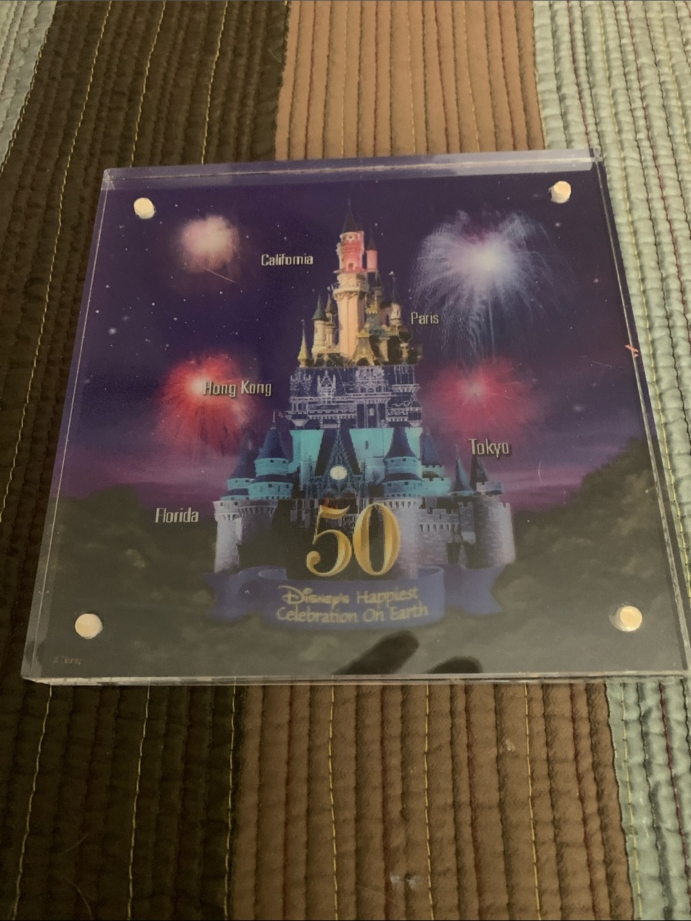 Disney Castle 50th Anniversary Art Plaque - Purple, Teal, Gold